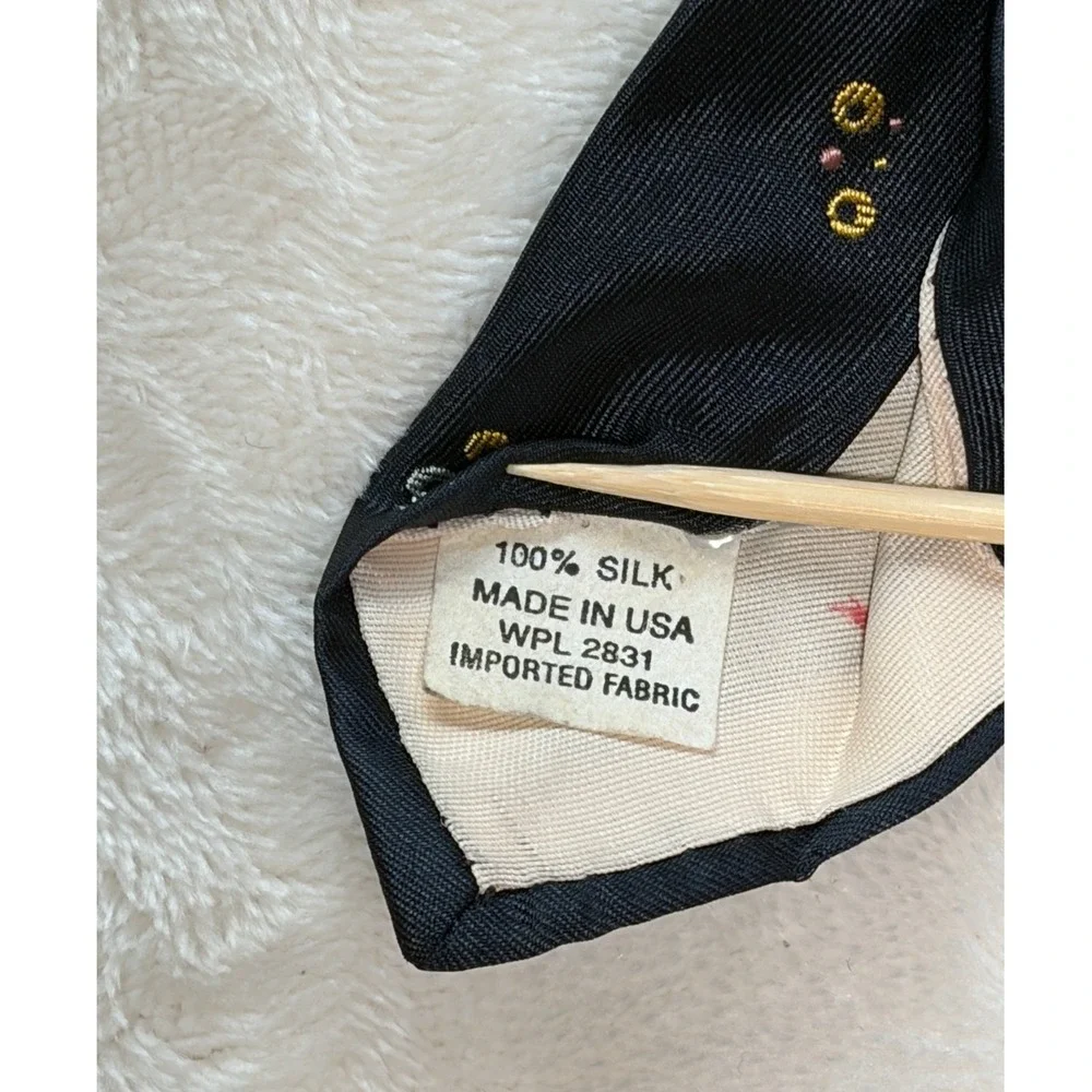 Vintage Don Loper Black Atomic Bubble Silk Necktie Mens One Size Excellent